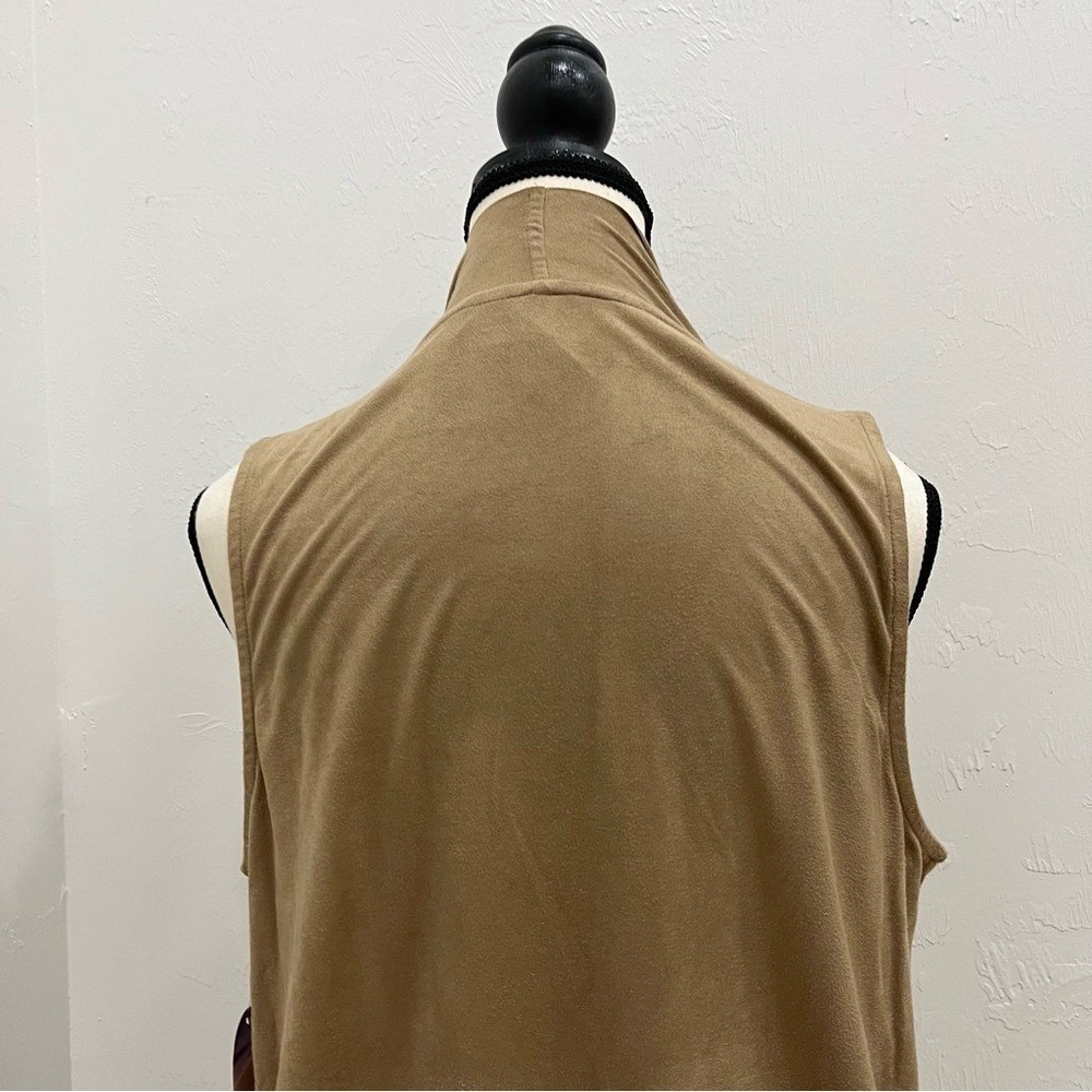 Love by Design Vest Women Medium Brown NEW Faux Suede Fringe Draped Open Front - Picture 9 of 9